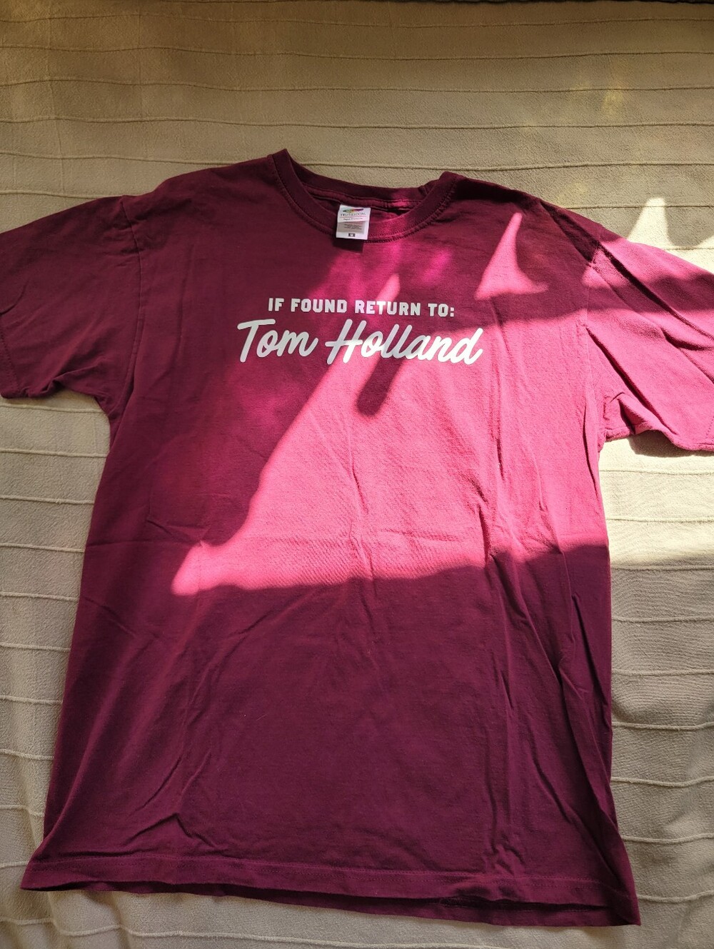 Fruit of the Loom Maroon Graphic Tee with White Print